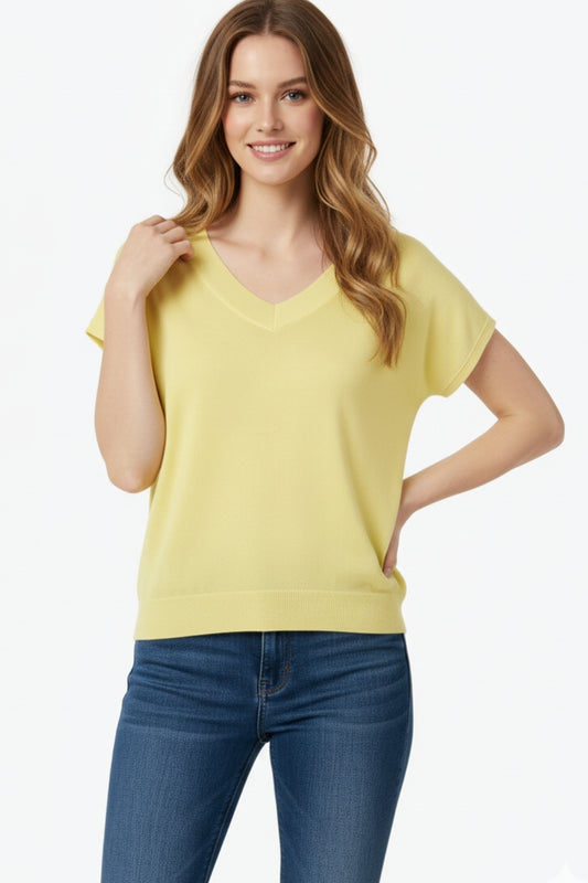 yellow fine knit V-neck sweater - Jumpers