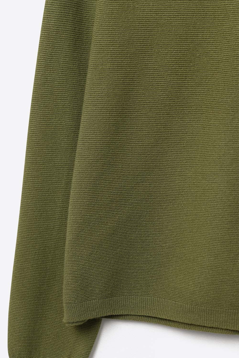 khaki Fine Knit V-Neck Sweater with Subtle Linear Texture