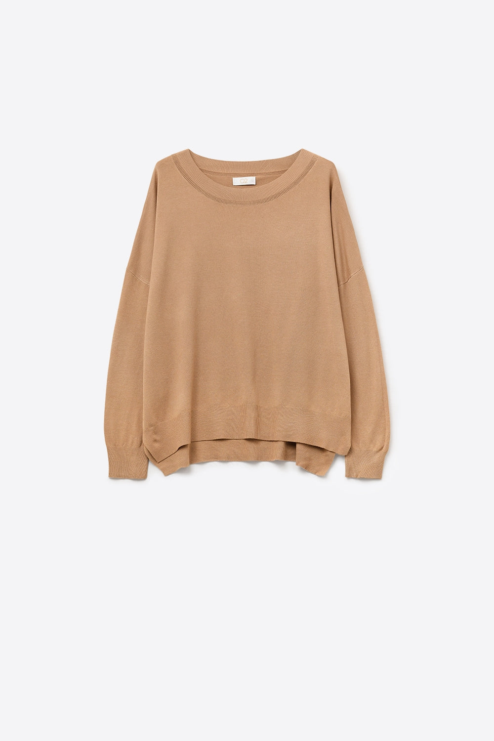 Camel knit sweater with mesh collar detail