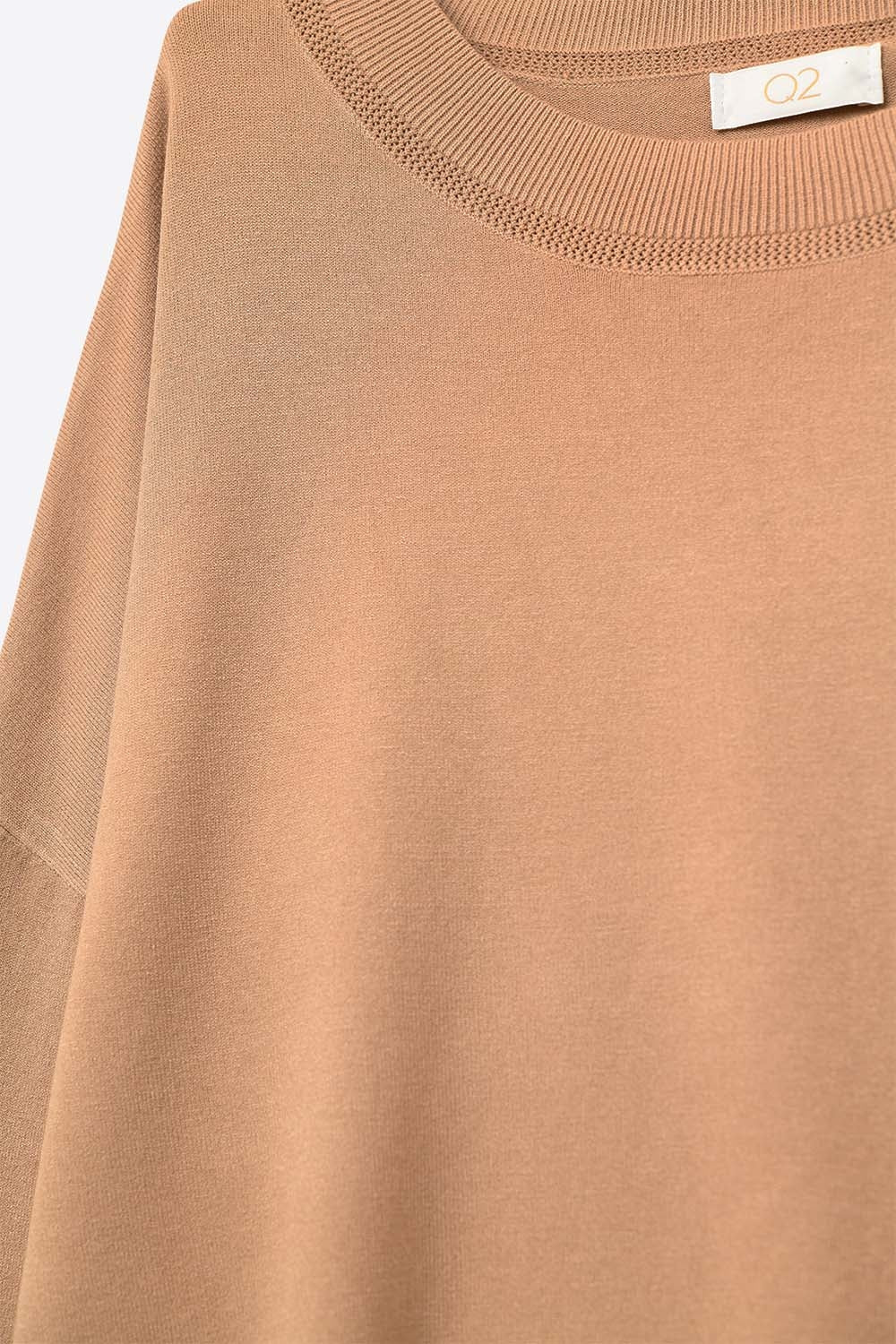 Camel knit sweater with mesh collar detail