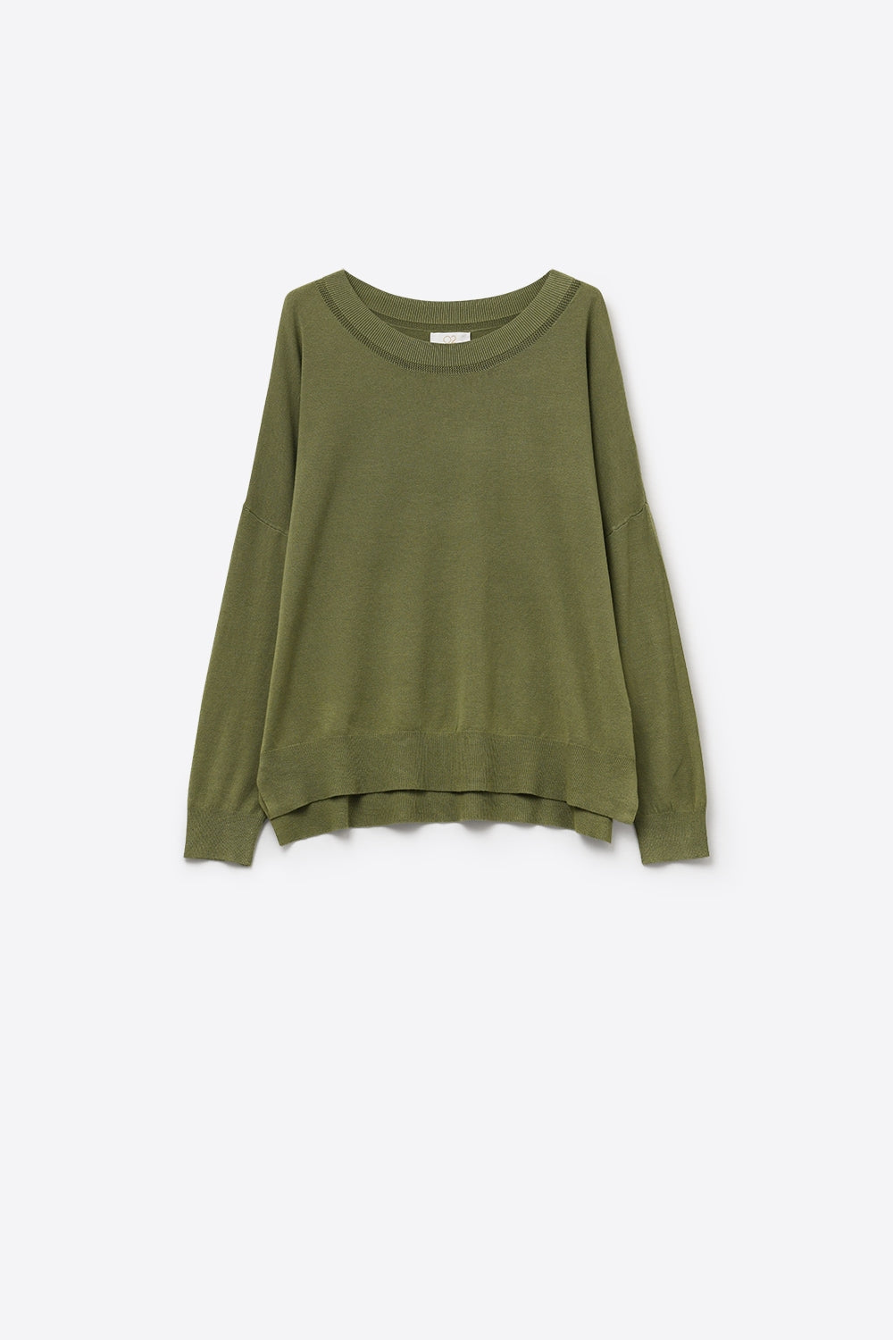 Khaki knit sweater with mesh collar detail