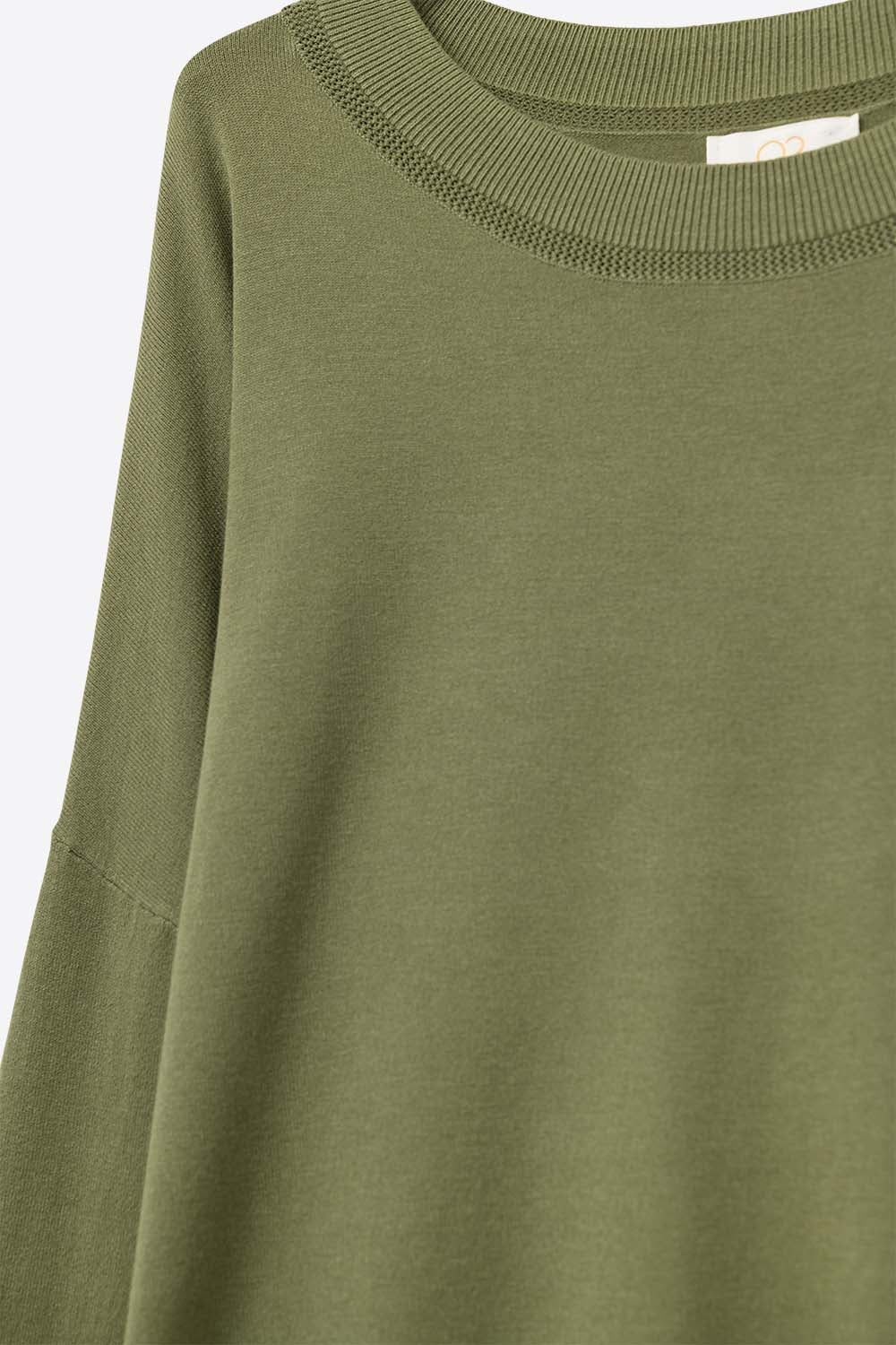 Khaki knit sweater with mesh collar detail