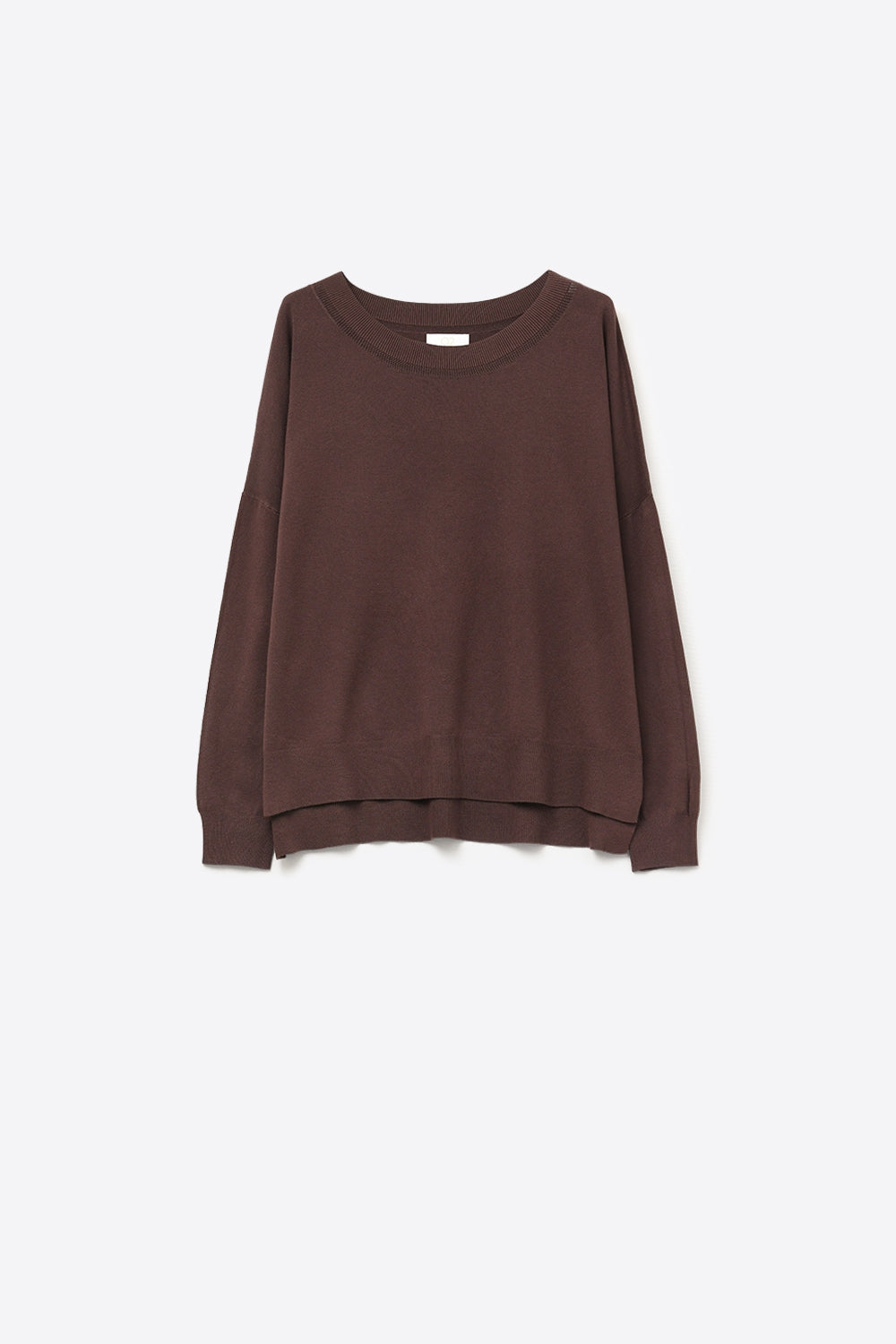 Brown knit sweater with mesh collar detail