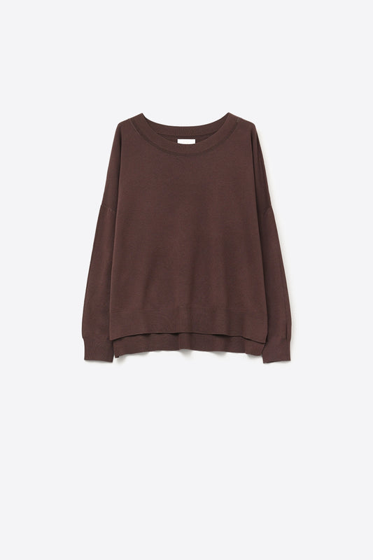 Brown knit sweater with mesh collar detail