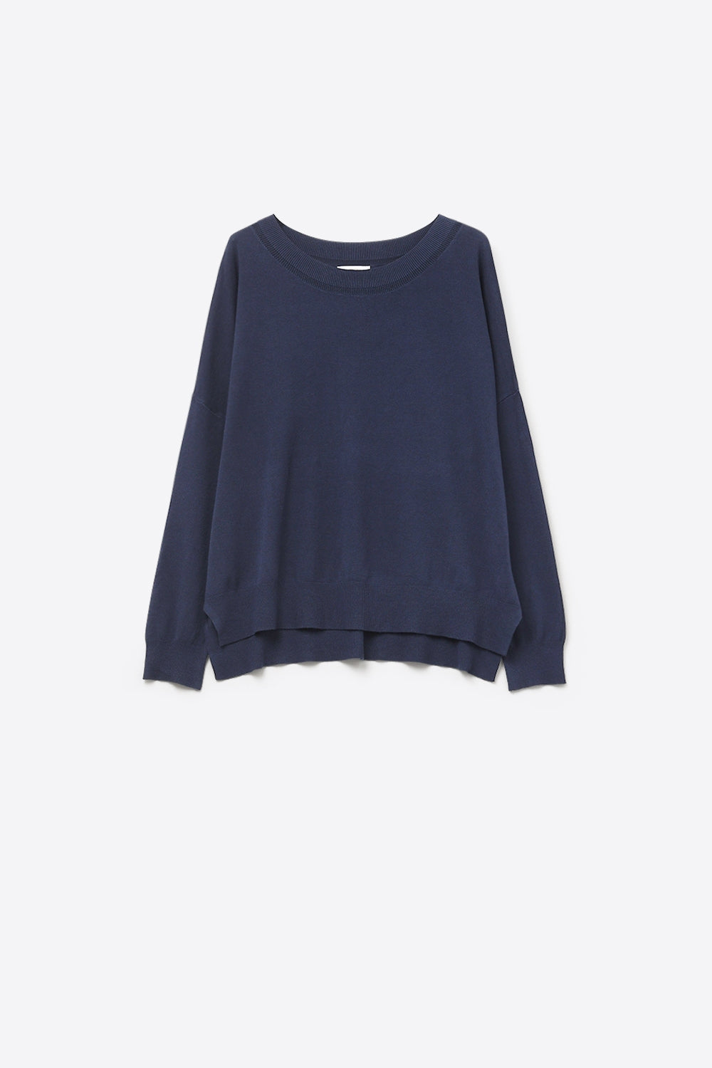 Navy knit sweater with mesh collar detail - Jumpers