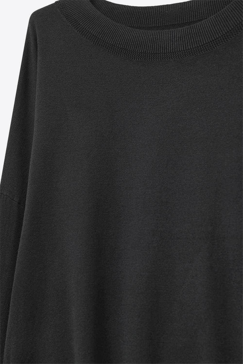 Black knit sweater with mesh collar detail
