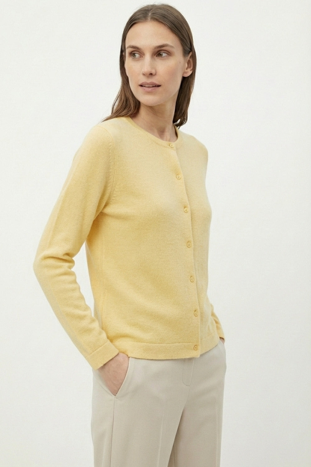 Yellow Ribbed Knit Cardigan with Mother-of-Pearl Buttons