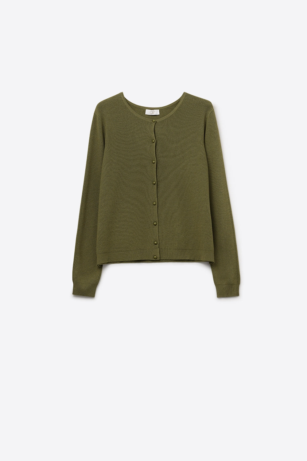 Khaki Ribbed Knit Cardigan with Mother-of-Pearl Buttons - Cardigans