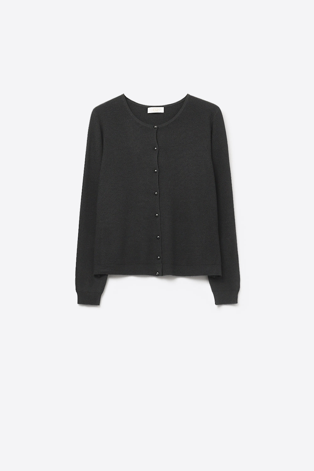 Black Ribbed Knit Cardigan with Mother-of-Pearl Buttons