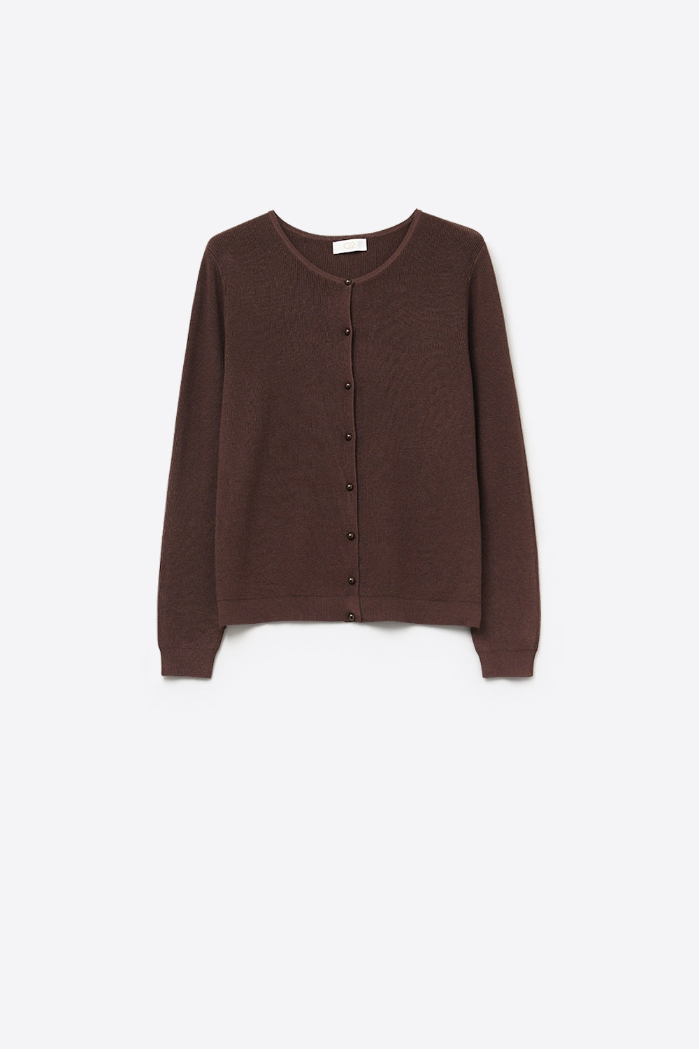 Brown Ribbed Knit Cardigan with Mother-of-Pearl Buttons
