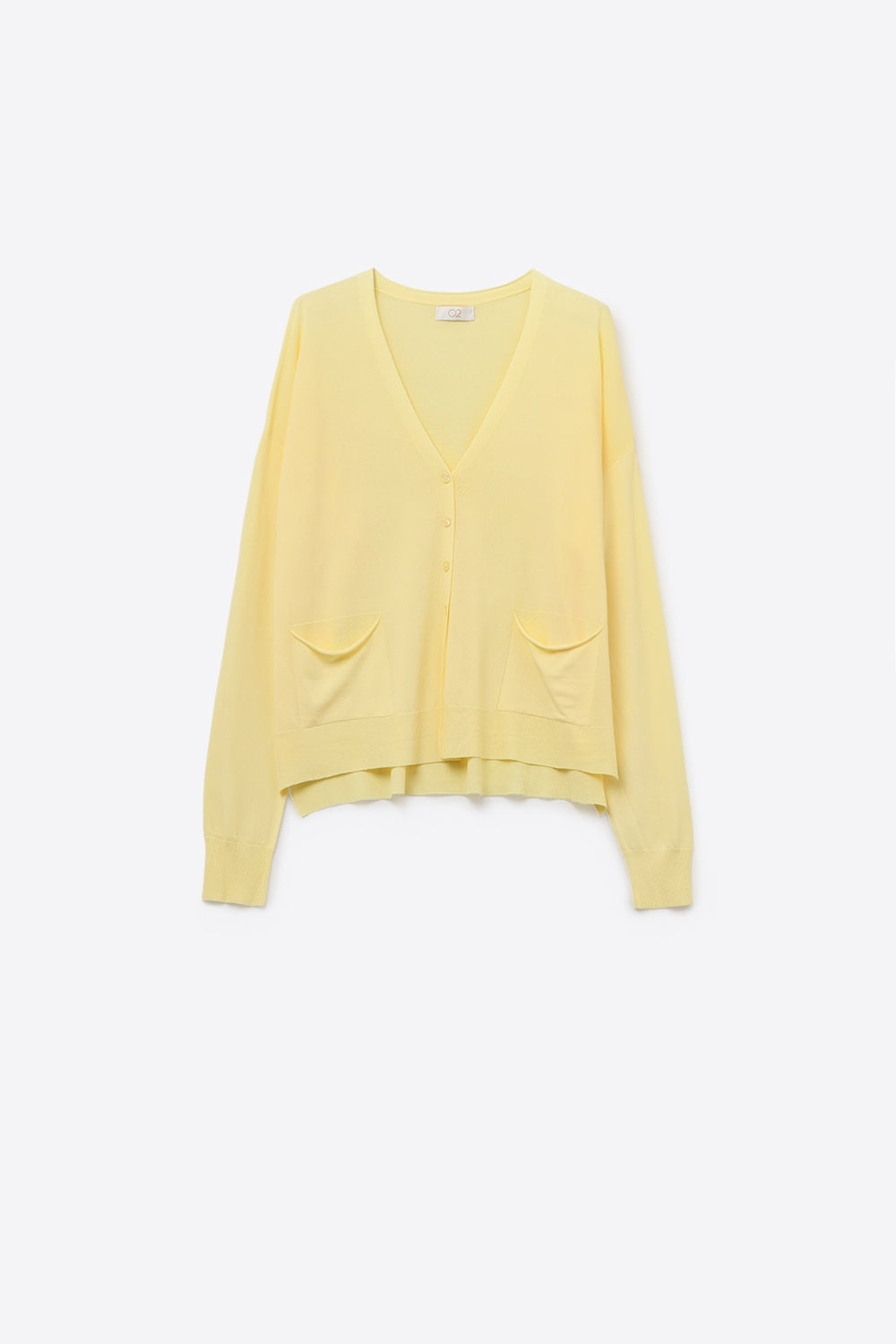 Fine Knit Cardigan with Front Pockets in Yellow