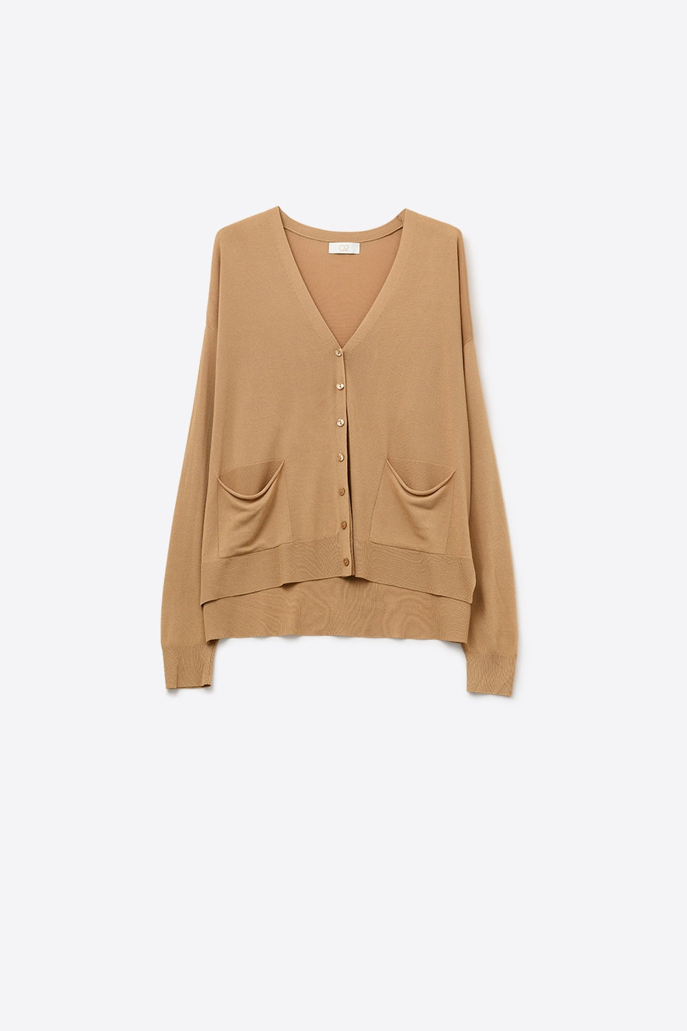 Fine Knit Cardigan with Front Pockets in Camel