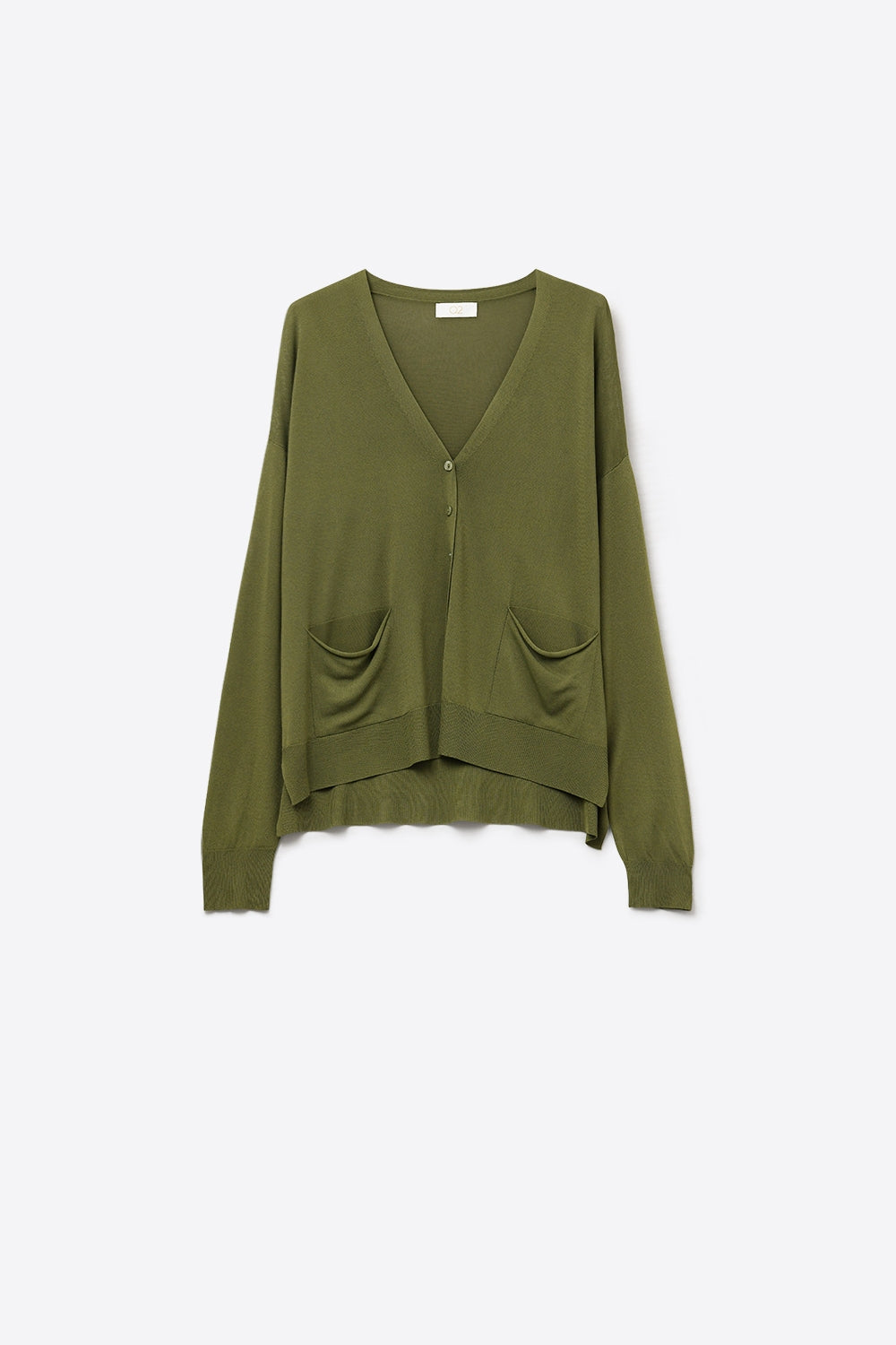 Fine Knit Cardigan with Front Pockets in khaki
