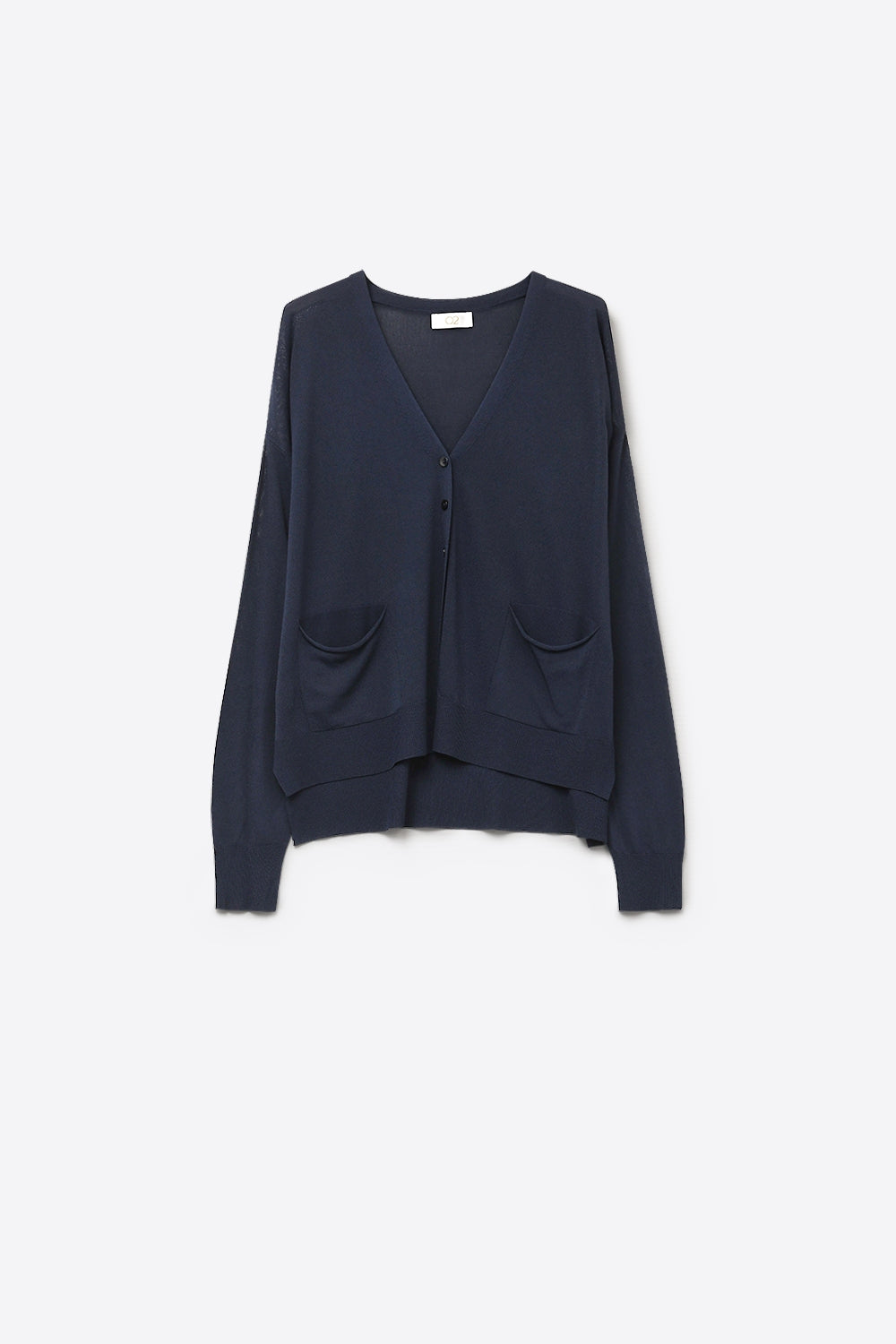 Fine Knit Cardigan with Front Pockets in navy