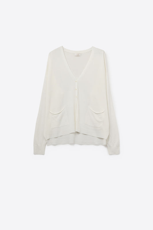 Fine Knit Cardigan with Front Pockets in white