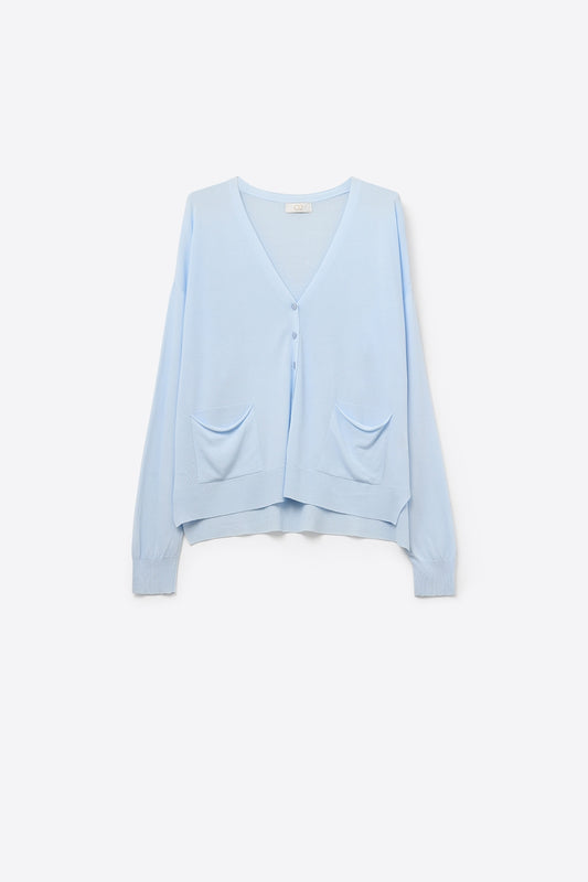 Fine Knit Cardigan with Front Pockets in blue