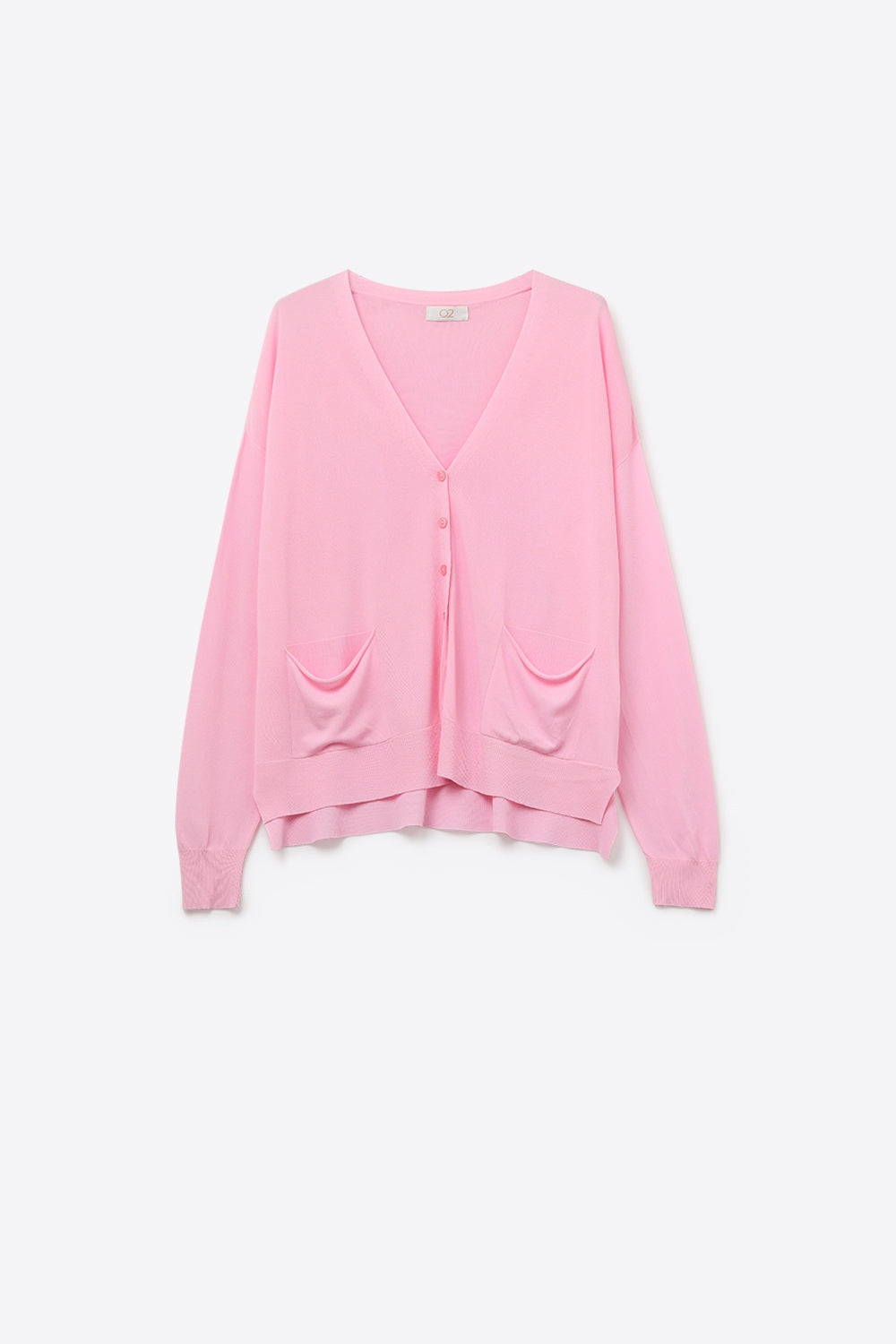 Fine Knit Cardigan with Front Pockets in pink
