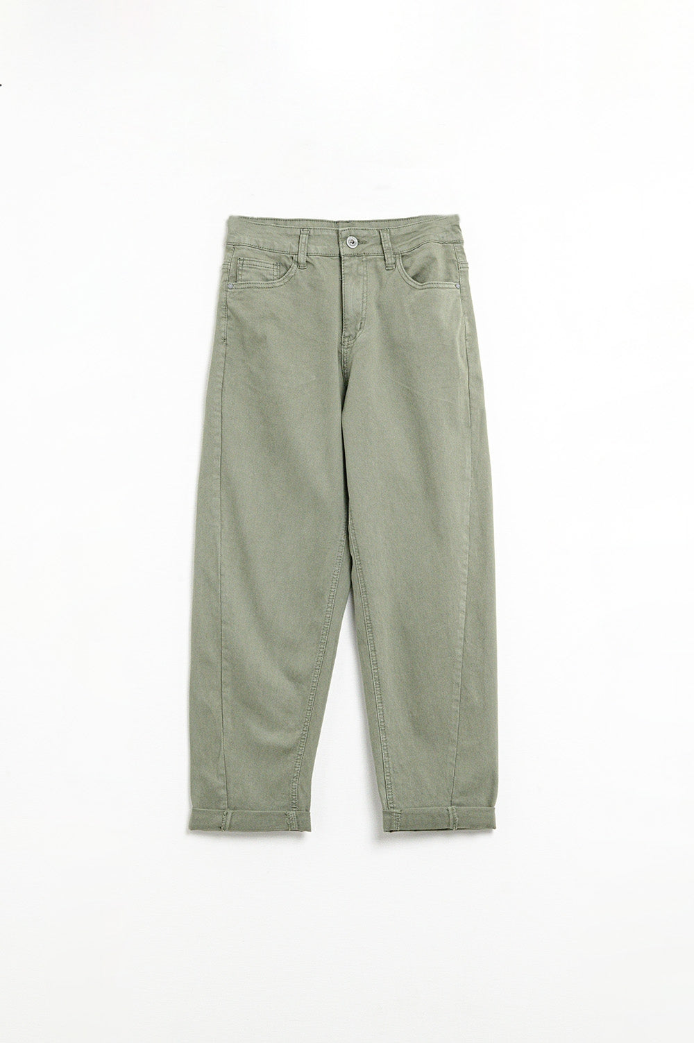 High-Rise Barrel-Leg Pants in Soft khaki color - Coloured Jeans