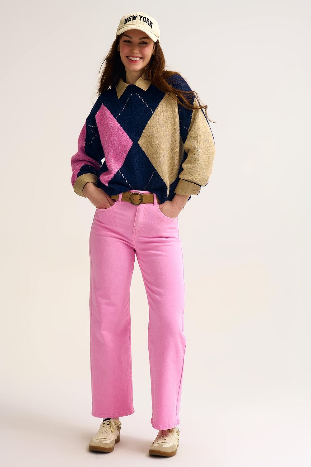 Cropped wide leg jeans in bubblegum pink - Coloured Jeans