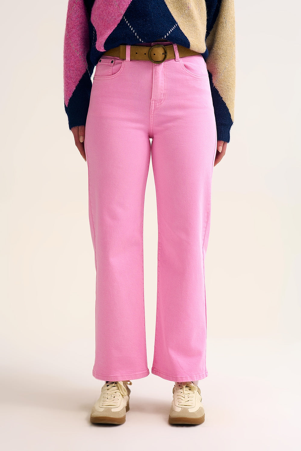 Cropped wide leg jeans in bubblegum pink - Coloured Jeans