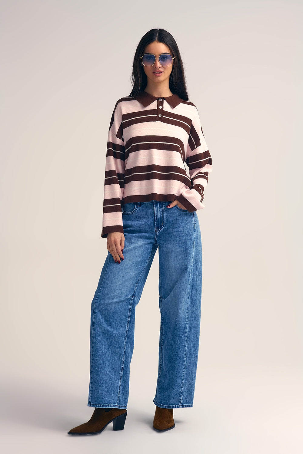 Straight barrel-style jeans with knee stitching detail - Denim