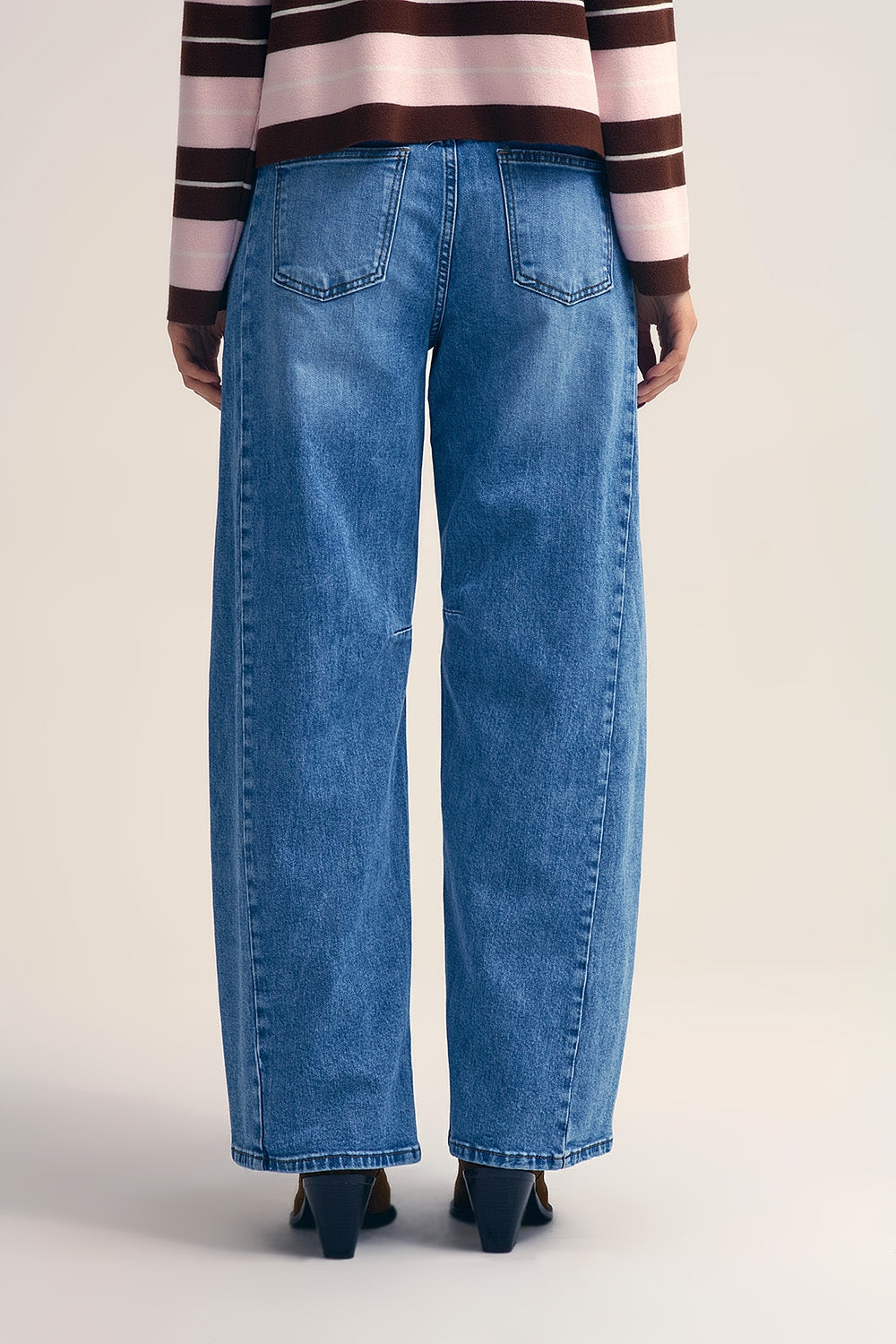 Straight barrel-style jeans with knee stitching detail - Denim