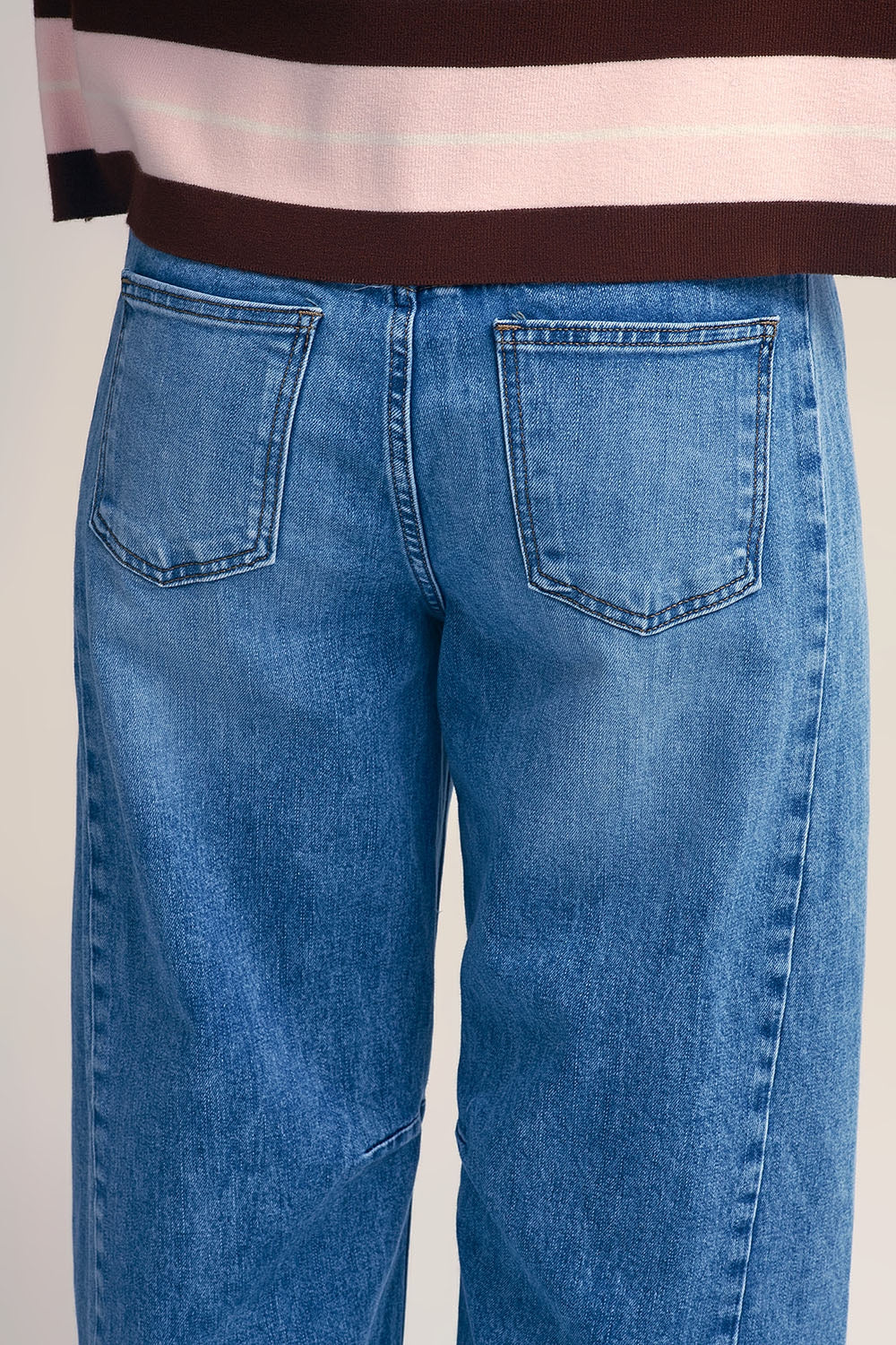 Straight barrel-style jeans with knee stitching detail - Denim