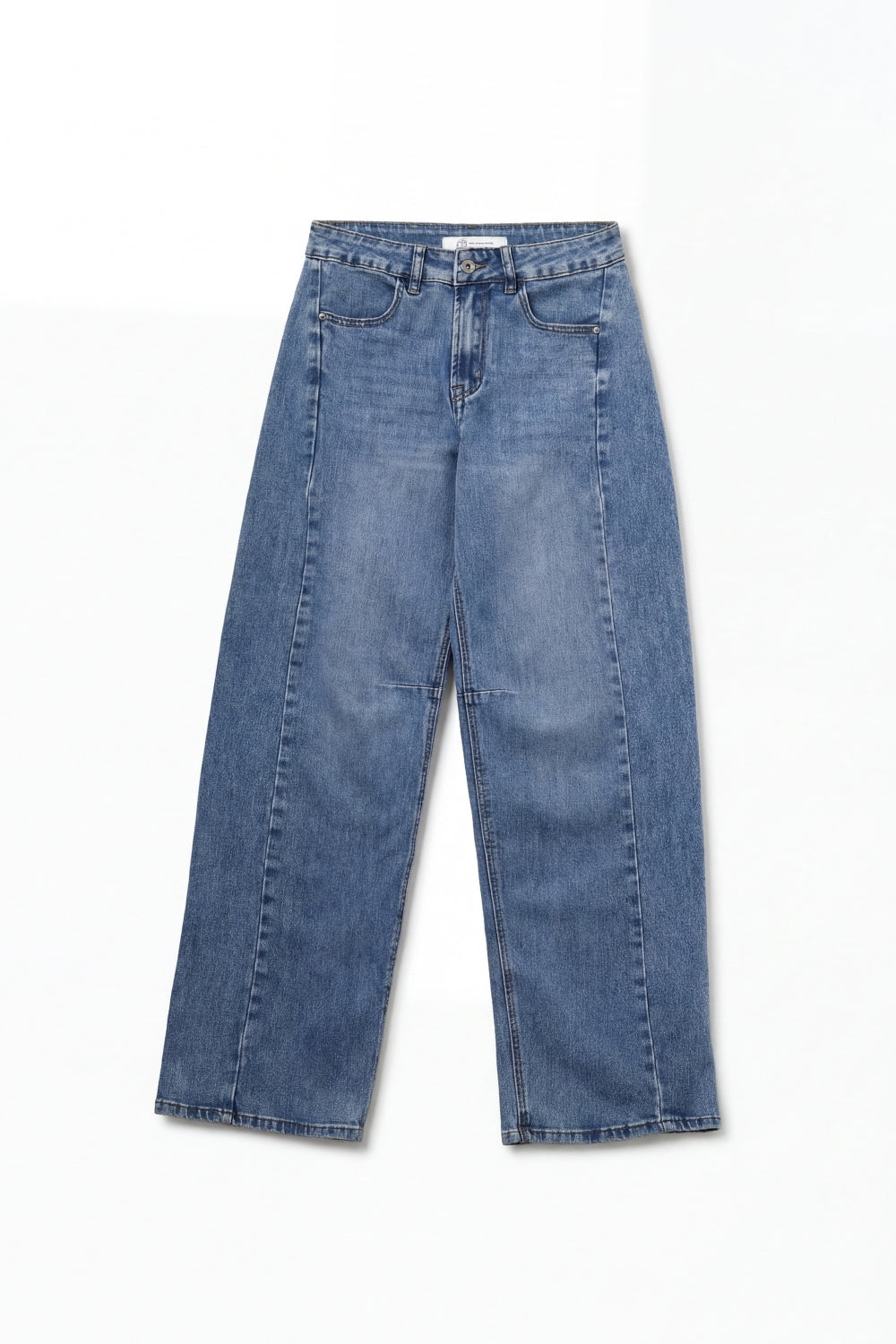 Straight barrel-style jeans with knee stitching detail - Denim