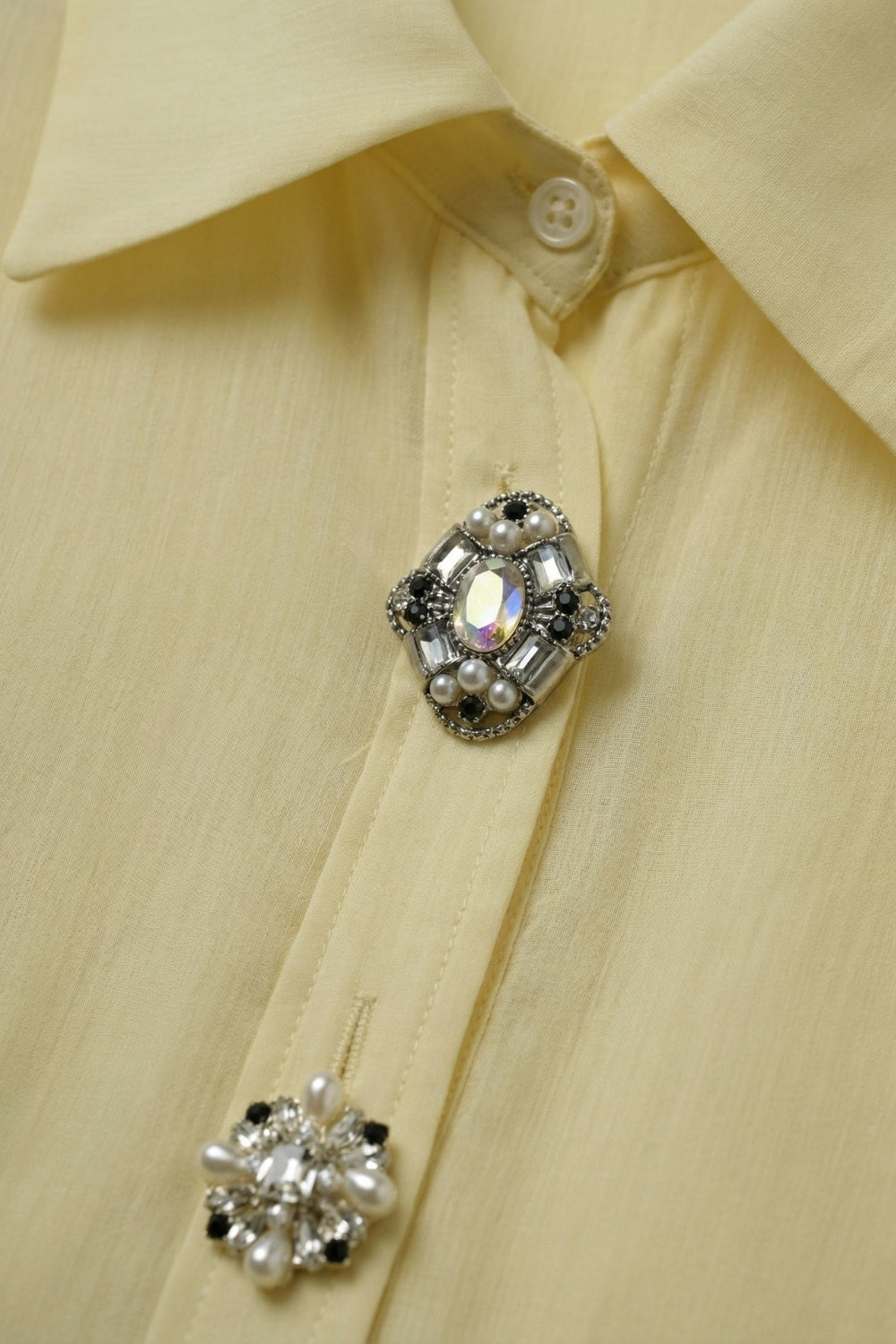 Butter Yellow Embellished Button-Down Blouse in tencel fabric - Shirts