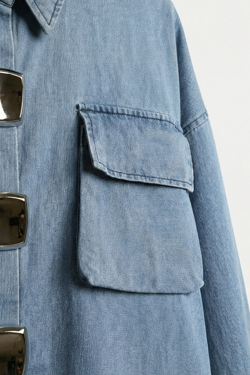 Light Wash Denim Short-Sleeve Shirt with big silver buttons - Shirts