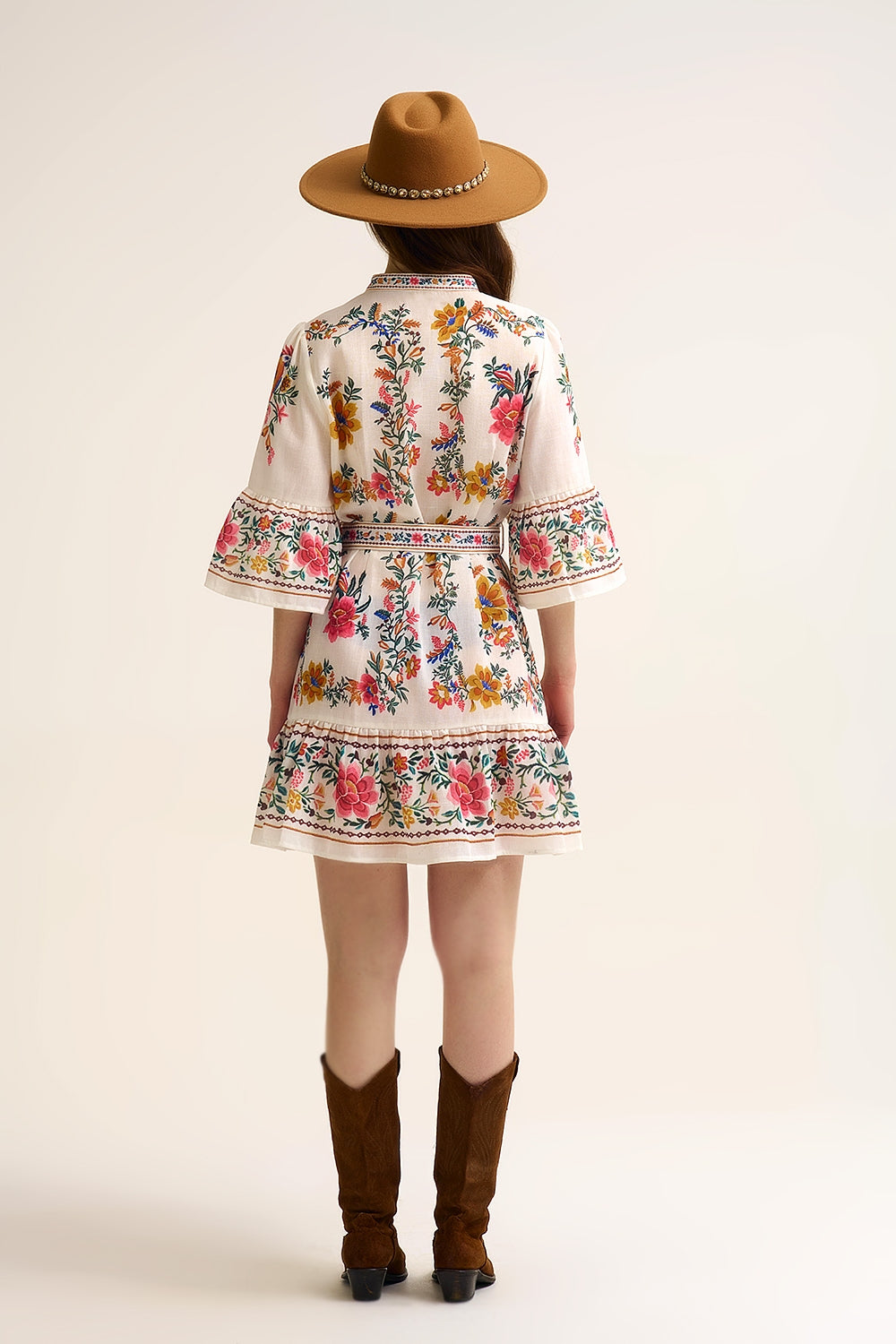 printed Floral Boho Mini Dress In white - dress