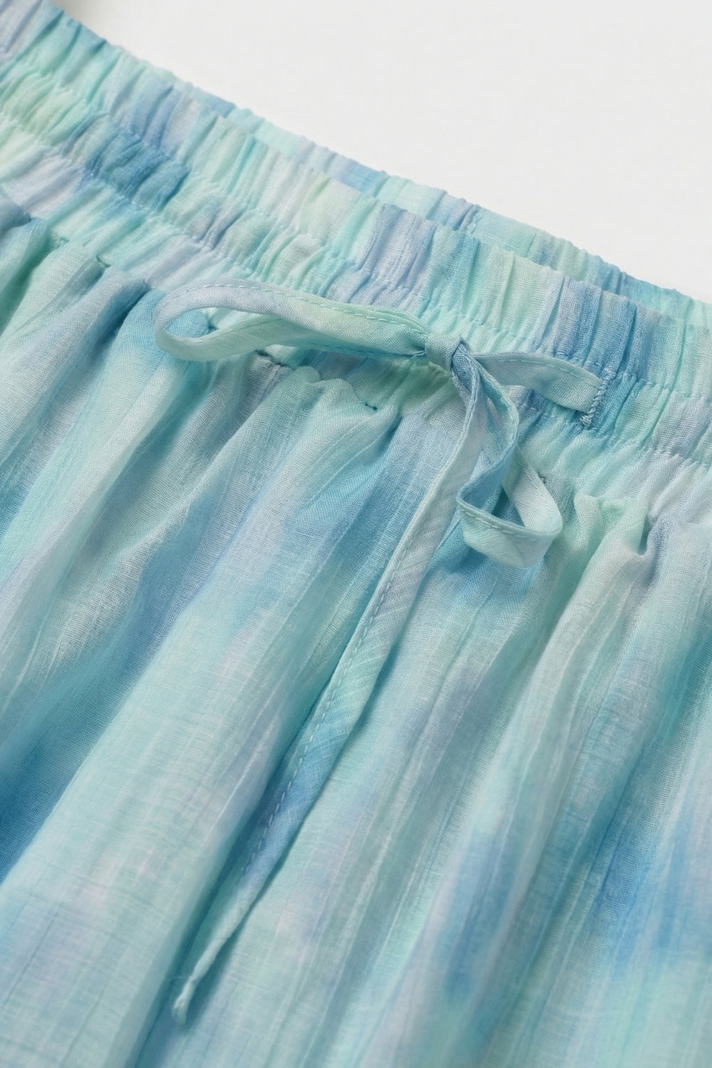 Tie-Dye Bubble Shorts with Elastic Drawstring Waist in Aqua color - trousers