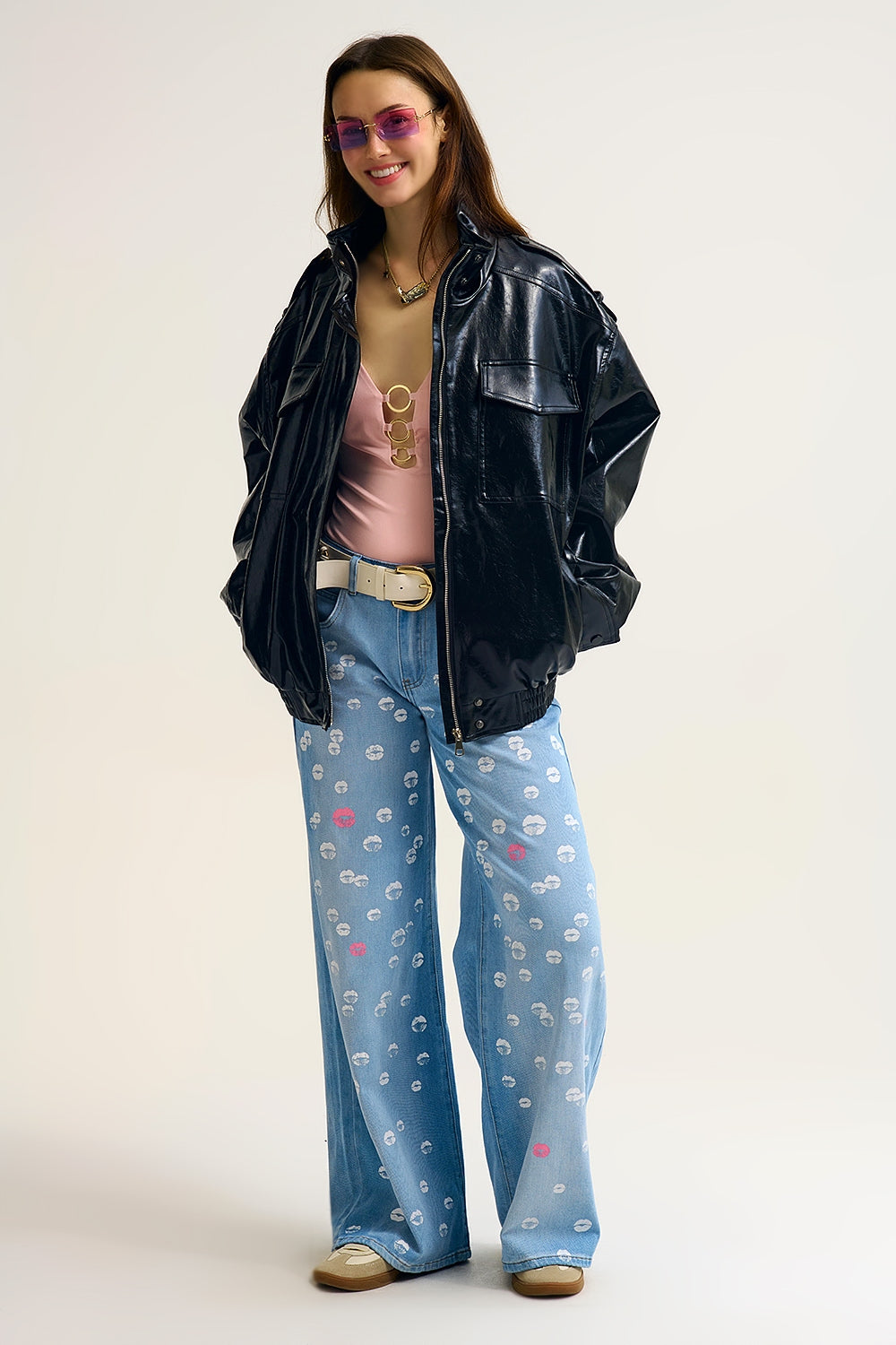 Shiny faux leather oversized Jacket in black - blazer