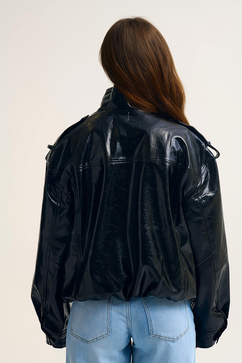 Shiny faux leather oversized Jacket in black - blazer
