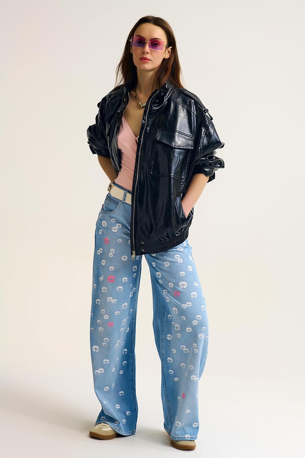 Shiny faux leather oversized Jacket in black - blazer
