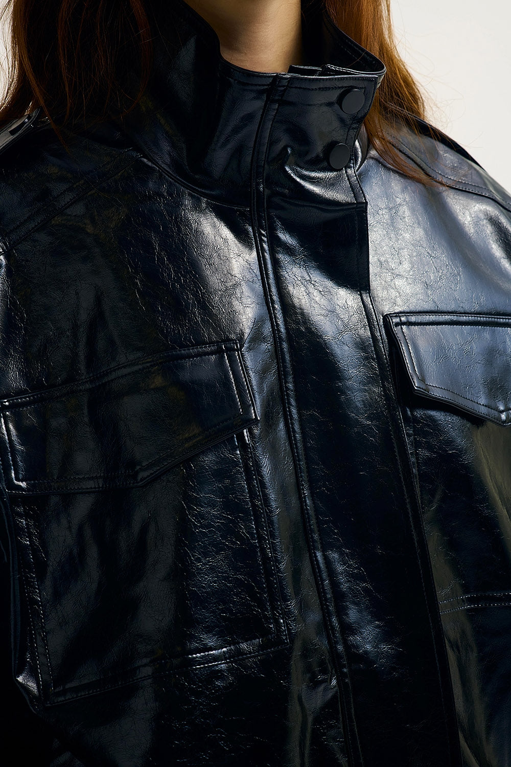 Shiny faux leather oversized Jacket in black - blazer
