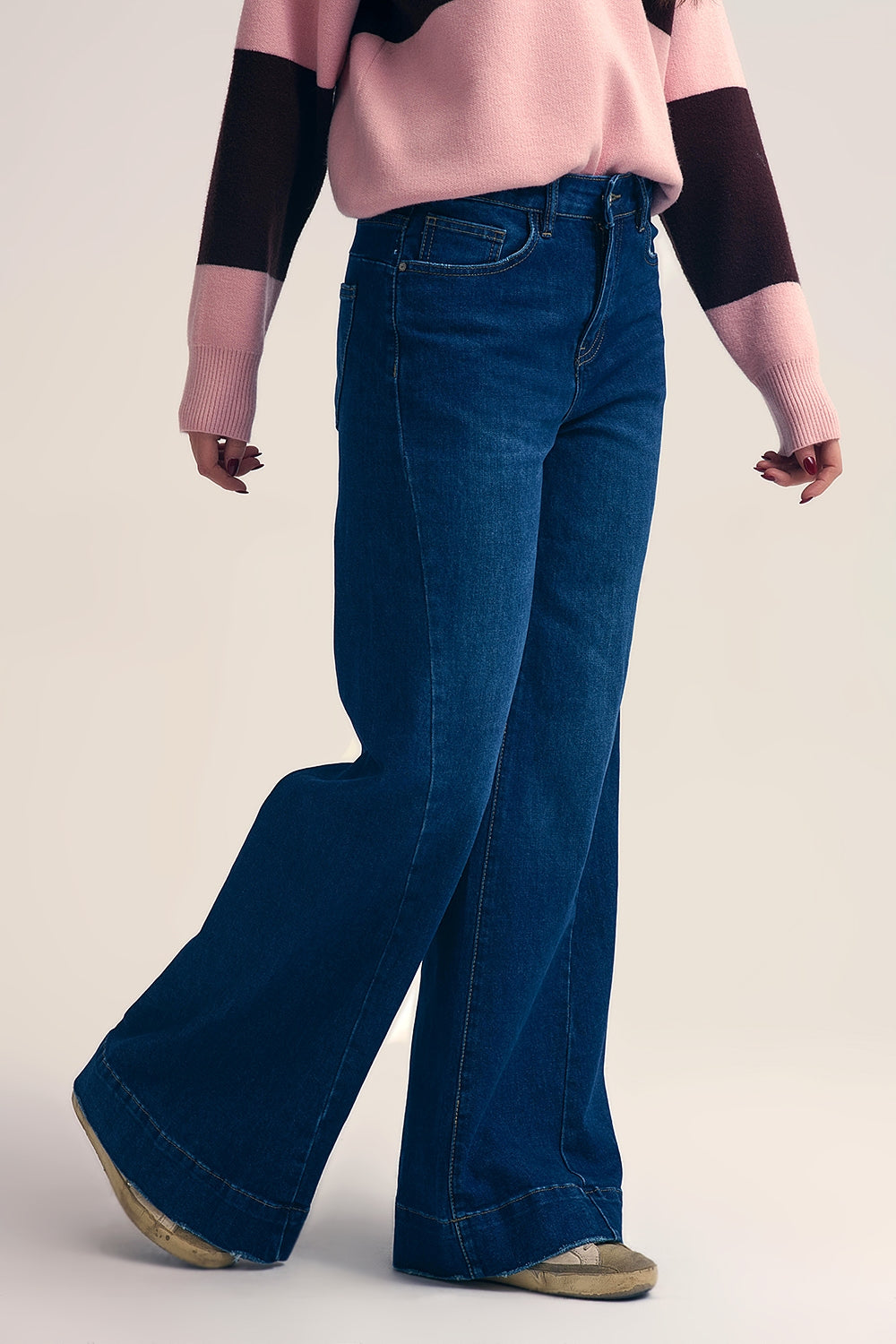 Dark wash Blue Jeans with extra wide leg - Denim