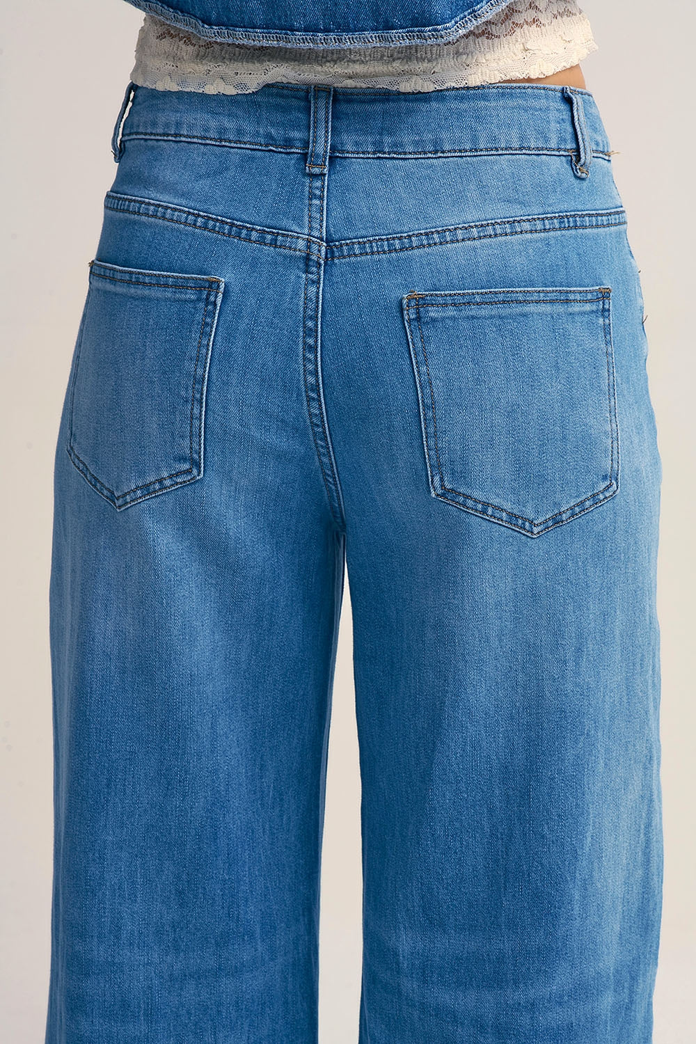 Light-Wash Wide-Leg Jeans with Drawstring Waist - Denim