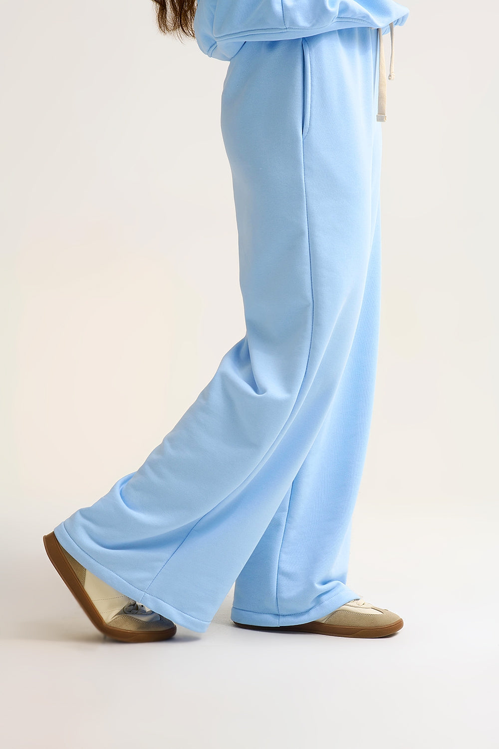 Baby Blue Knit Straight Fit Sweatpants with elastic waist and Tie - trousers