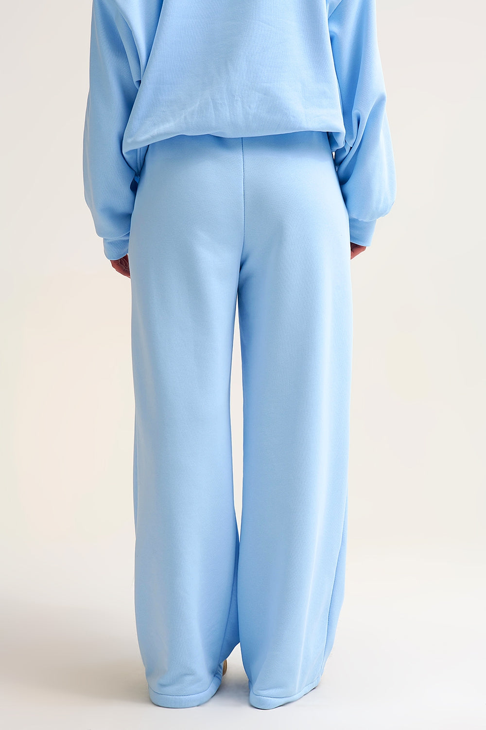 Baby Blue Knit Straight Fit Sweatpants with elastic waist and Tie - trousers