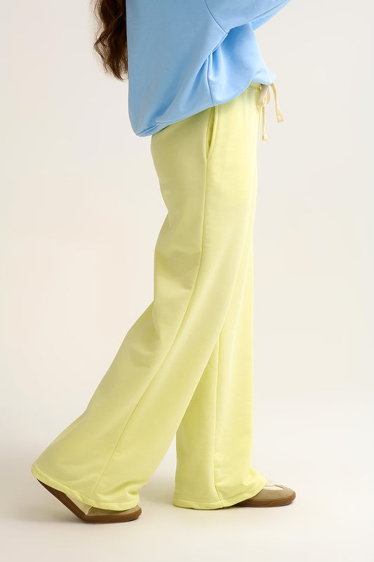 Yellow Knit Straight Fit Sweatpants with elastic waist and Tie - trousers