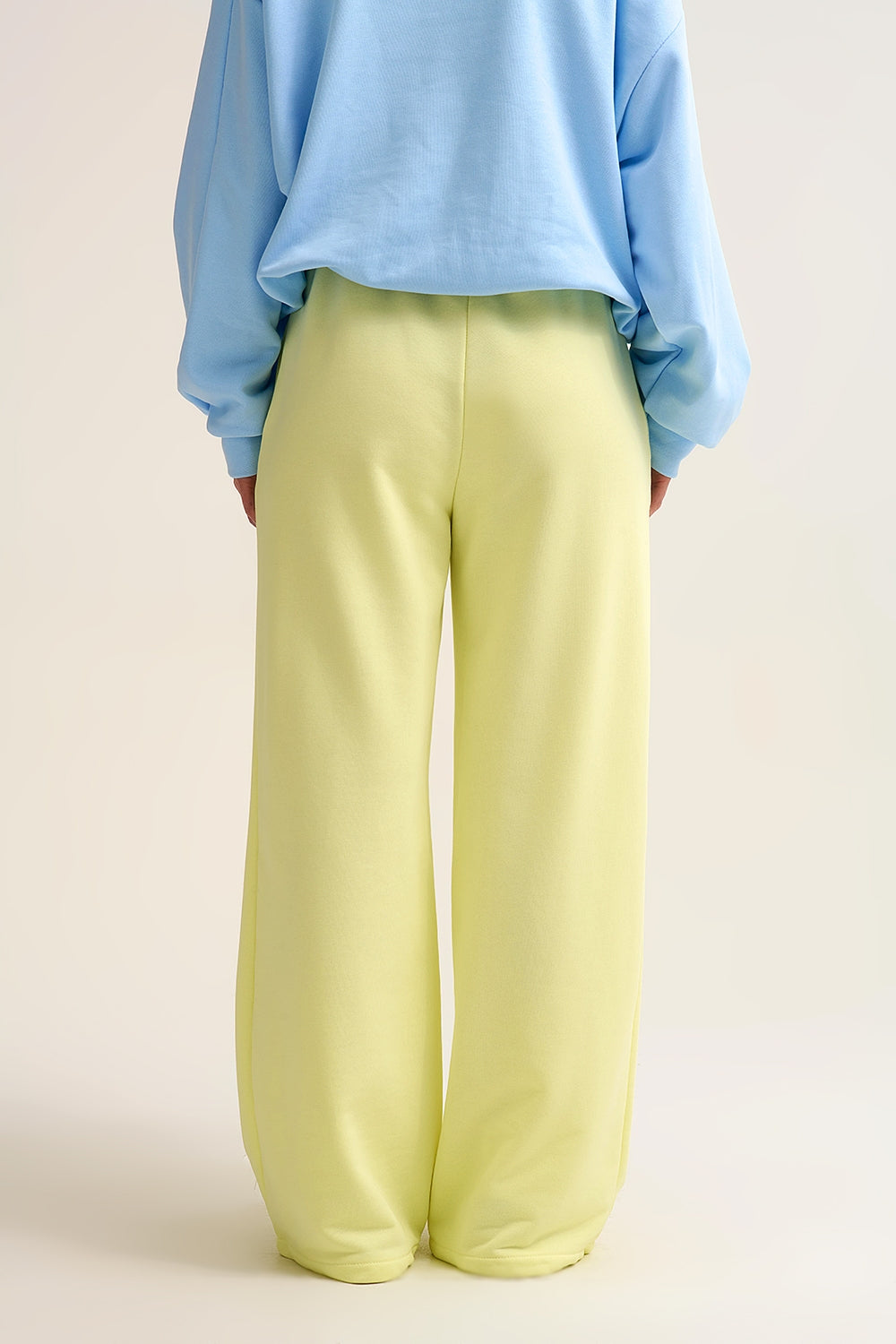 Yellow Knit Straight Fit Sweatpants with elastic waist and Tie - trousers