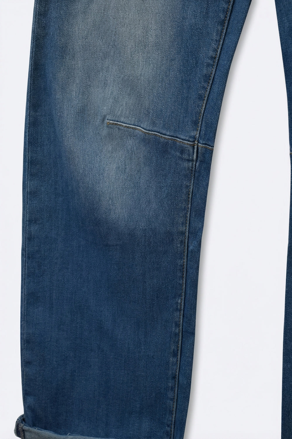 Mid-Wash Straight-Leg Denim Jeans with Rolled Cuffs - Denim