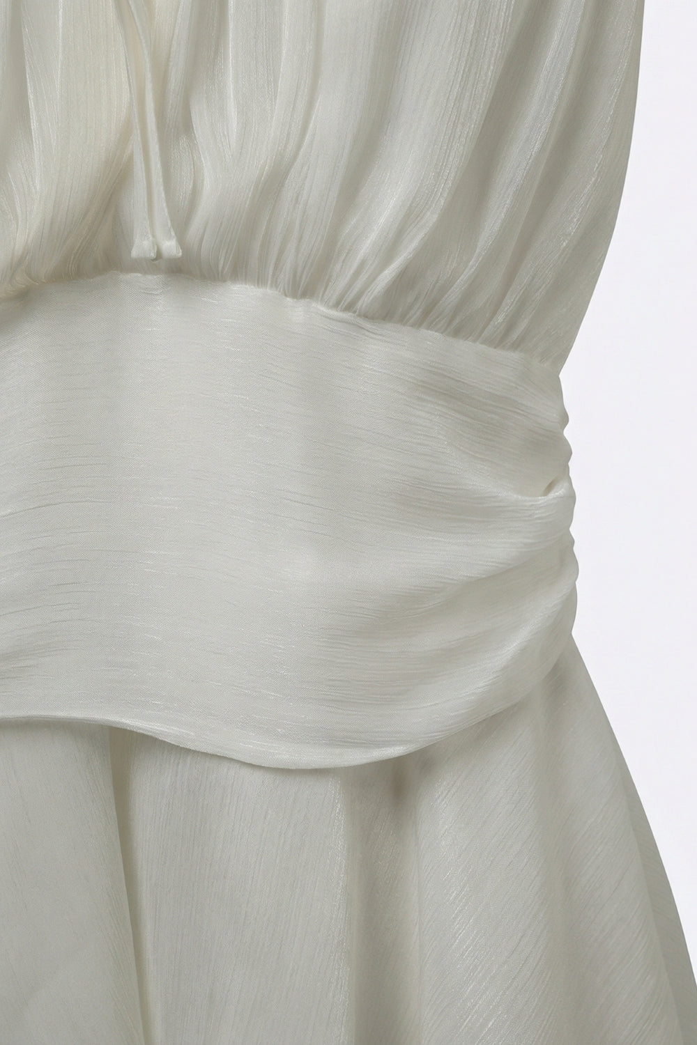 White Pleated Halter Neck Ruffle Dress with shiny chiffon fabric - dress