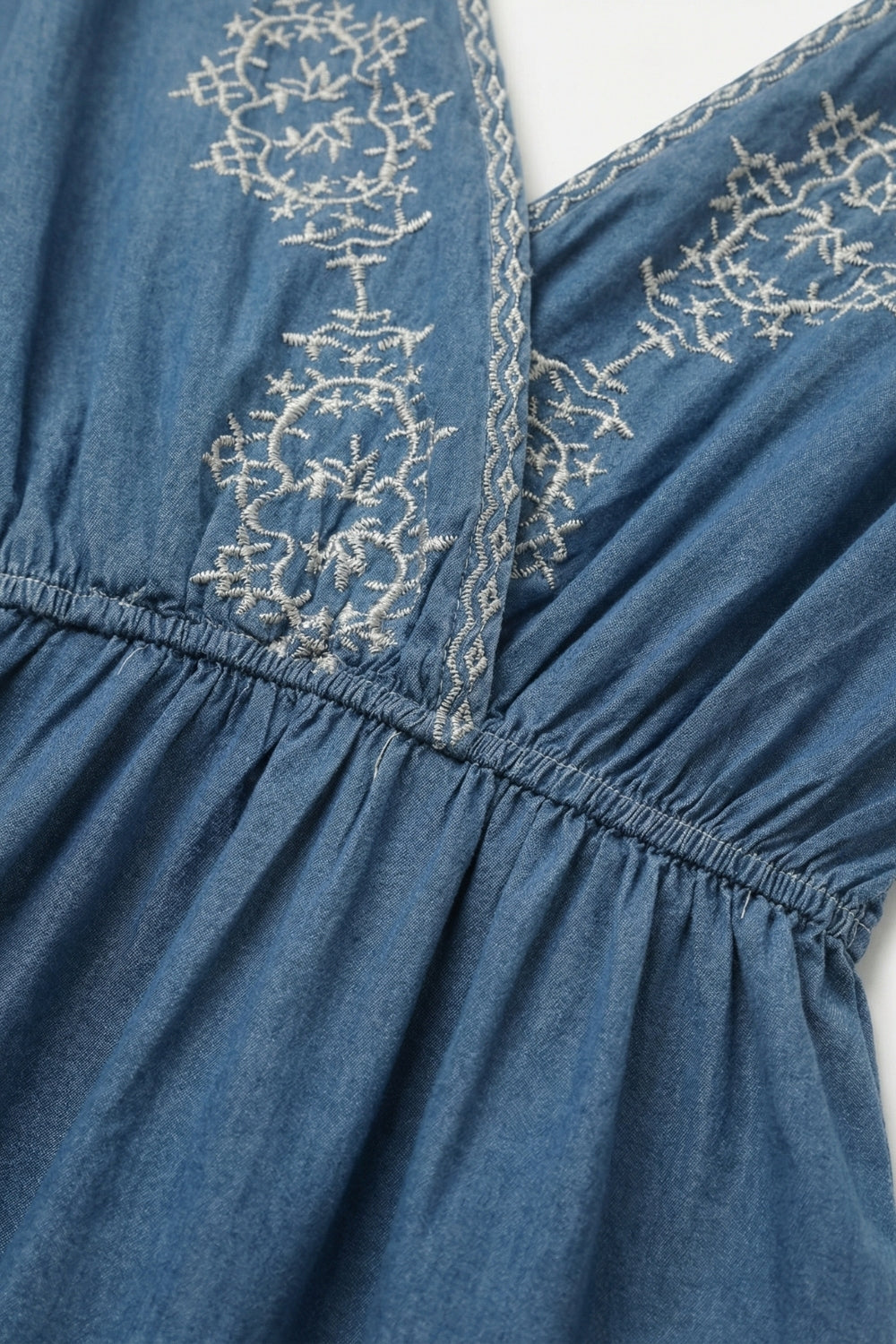 Blue Embroidered Maxi Dress with V-Neckline - dress