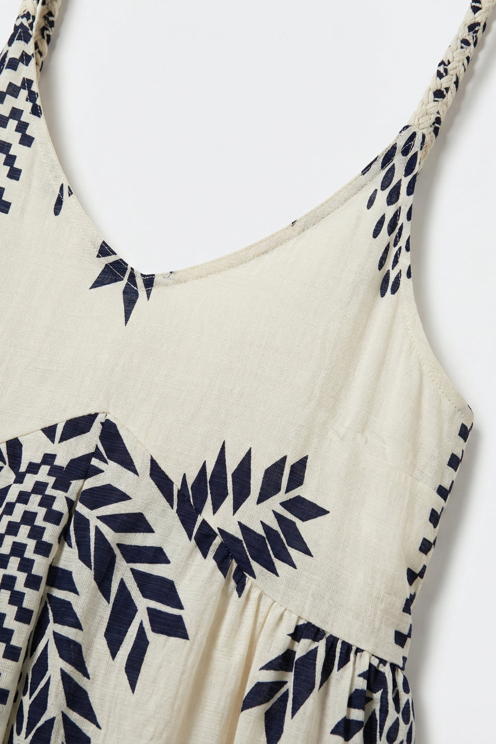 Cream Maxi Dress with navy Palm Print and Tassels - dress