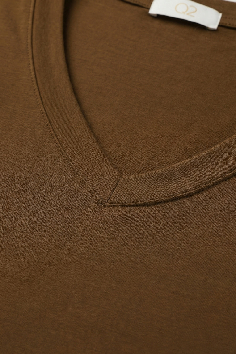 Brown Soft wide V-Neck t-shirt in viscose fabric - top
