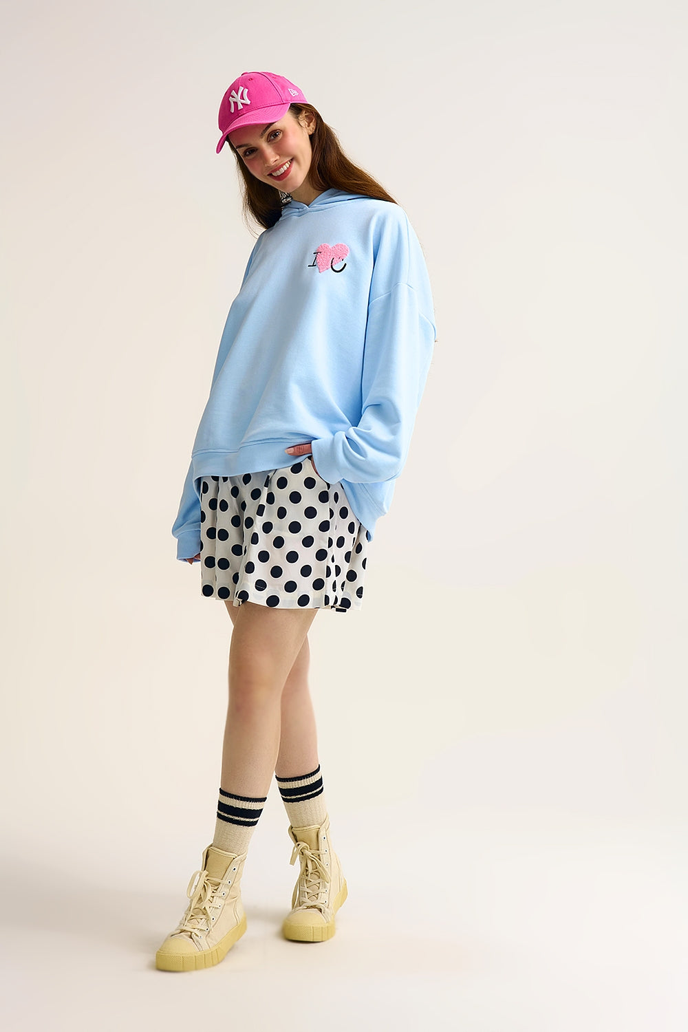 Baby Blue Super-Soft Hoodie with Bouclé Heart Graphic