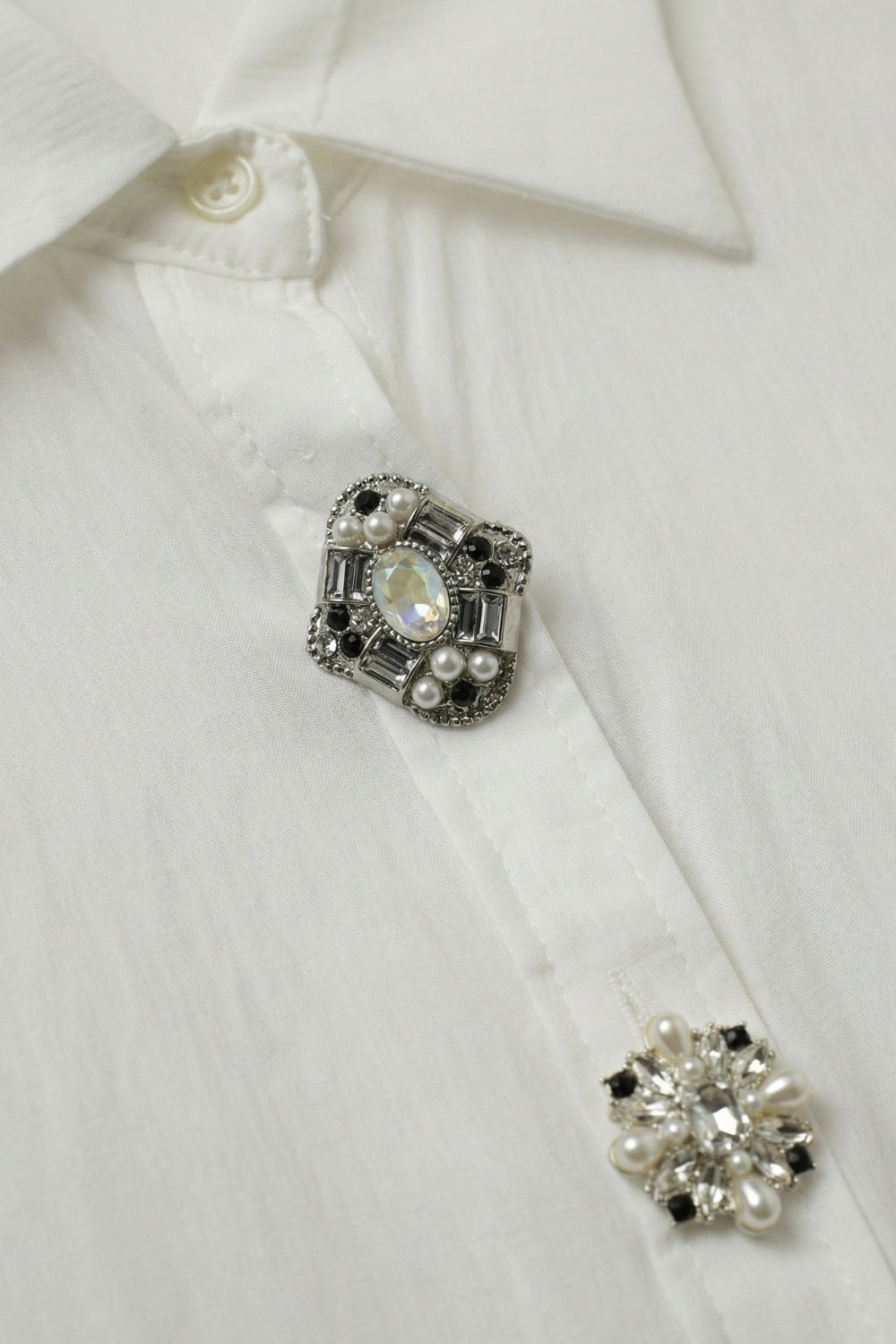 White Embellished Button-Down Blouse in tencel fabric - Shirts