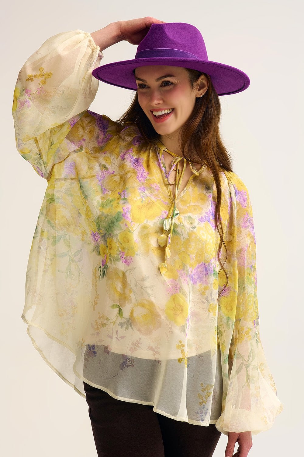 Floral Chiffon Blouse with Sheer Finish and Flowing Silhouette - Shirts